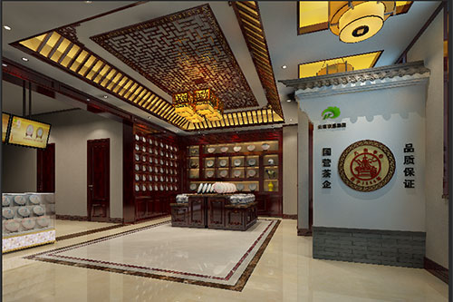邳州古朴典雅的中式茶叶店大堂设计效果图