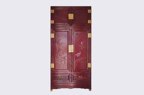 邳州高端中式家居装修深红色纯实木衣柜